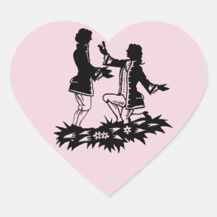 Victorian Gay Man proposing to Lover silhouette ma Heart Sticker