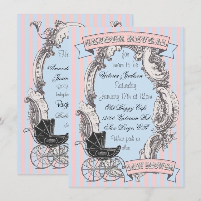 Victorian Gender Reveal Baby Shower Invitations (Front/Back)