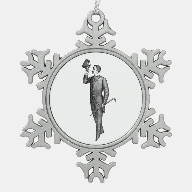 Victorian Gentleman Selfie Snowflake Pewter Christmas Ornament (Front)