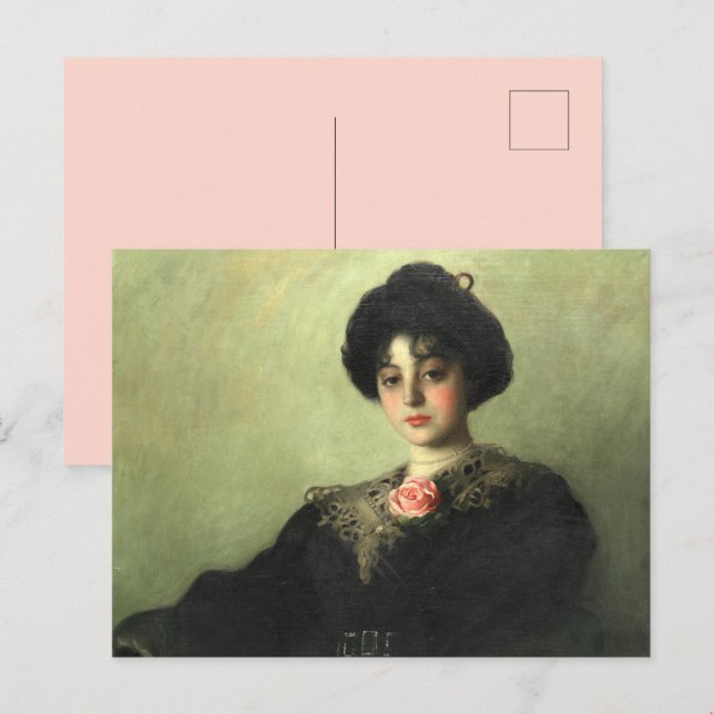 Victorian Gibson Woman With Rose Black Dress Postcard (Front/Back)