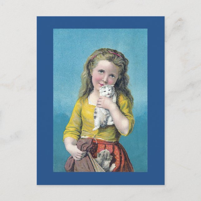 Victorian Girl and Kittens Postcard (Front)