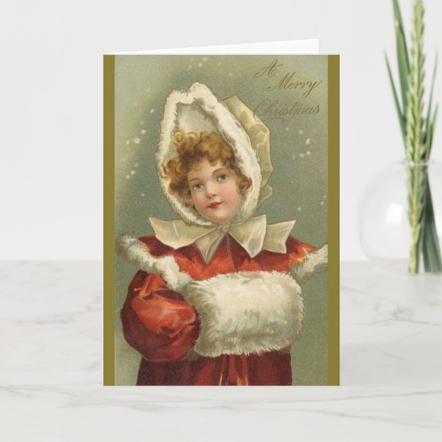 Victorian Girl Christmas Greeting Card (Front)
