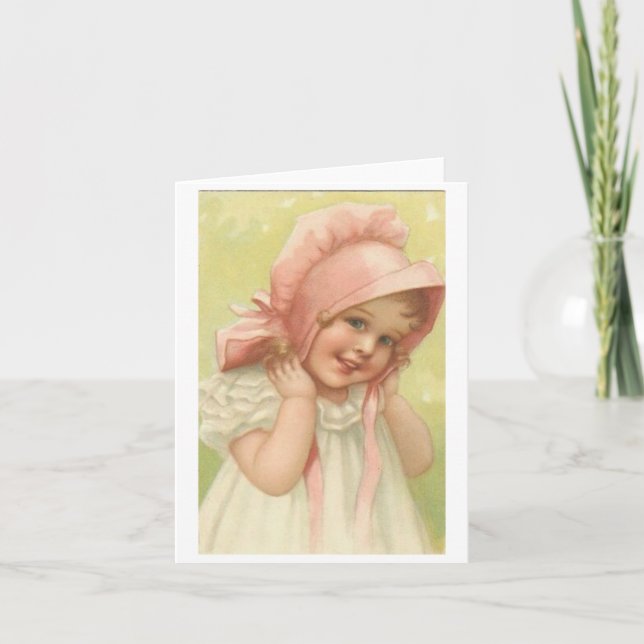 Victorian girl in a pink bonnet card (Front)