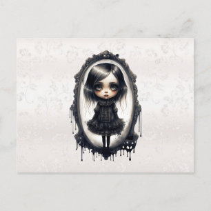 Victorian Girl in Vintage Mirror Halloween Holiday Postcard