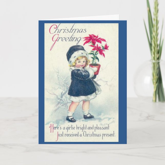 Victorian Girl Vintage Christmas Greeting Card (Front)