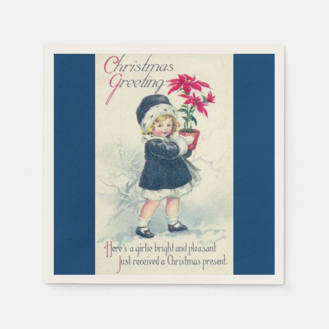Victorian Girl Vintage Christmas Paper Napkins (Front)