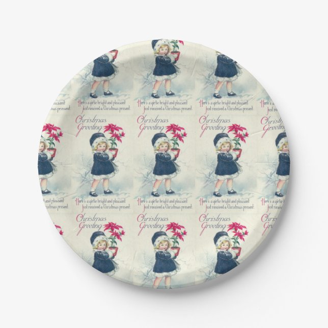 Victorian Girl Vintage Christmas Paper Plates (Front)