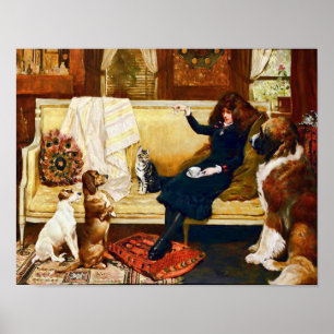 Victorian Girl with Pets Poster