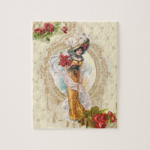 Victorian Girl with Red Roses Jigsaw Puzzle