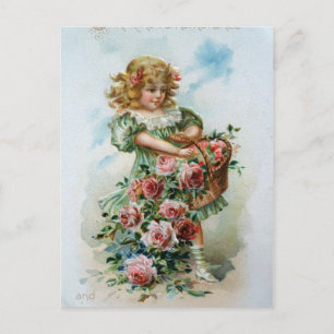 Victorian Girl with Roses Postcard