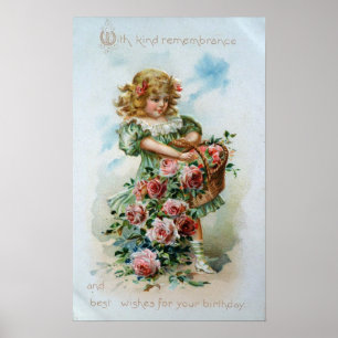 Victorian Girl with Roses Poster