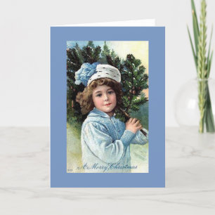 Victorian Girl with Tree Christmas Greeting Card