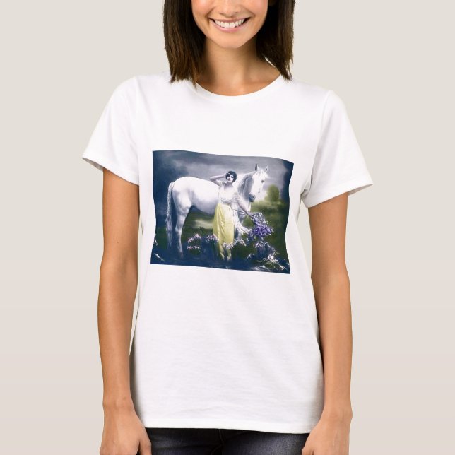 victorian girl with white horse T-Shirt (Front)