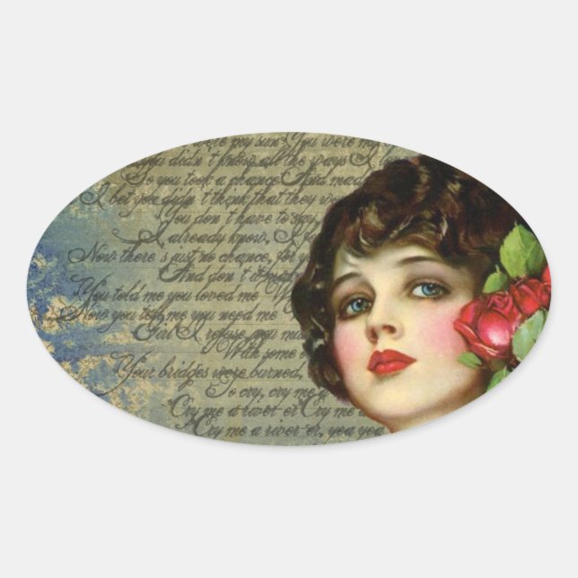 Victorian Glamor Girl avec Sticker Oval Rose Rouge (Devant)