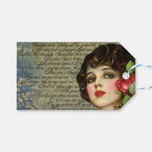 Victorian Glamour Girl w/Red Rose Custom Gift Tags