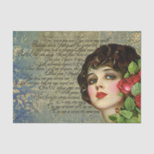 Victorian Glamour Girl w/ Red Rose Tissue Paper