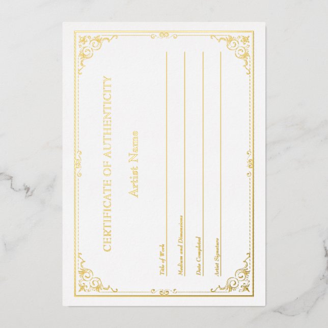 Victorian Gold Foil Certificate of Authenticity  (Front)