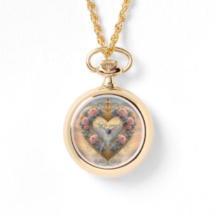 Victorian, golden heart with flowers and saying watch