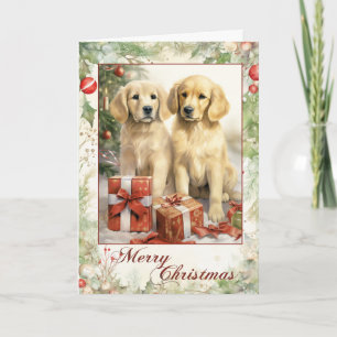 Victorian Golden Retriever Puppy Christmas Holiday Card