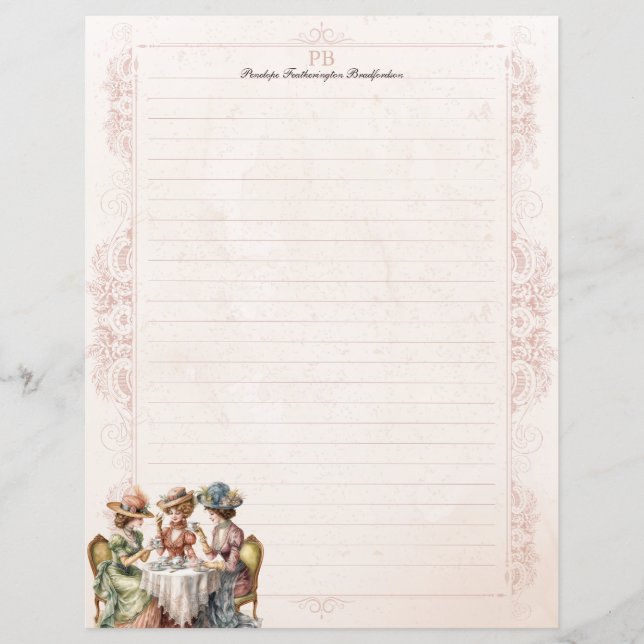 Victorian Gossip Girls Monogram Lined Stationery (Front)
