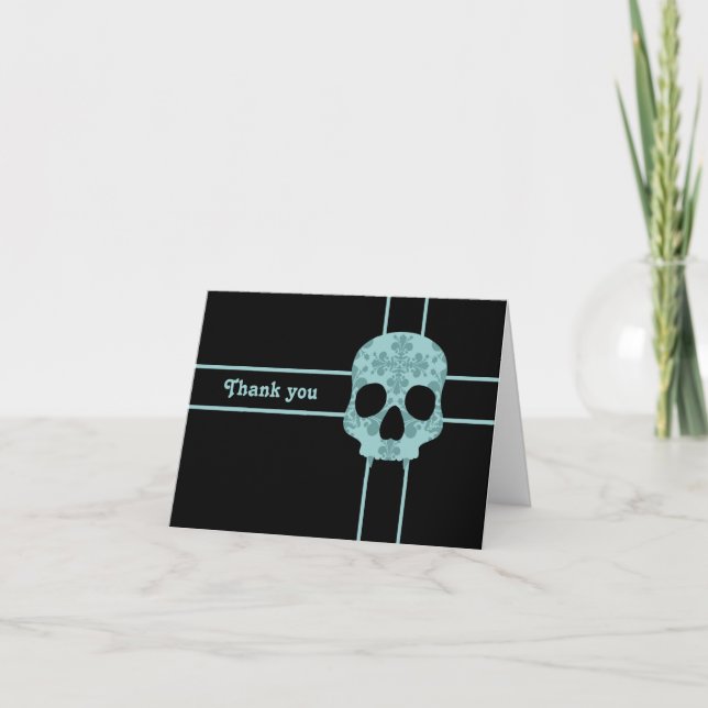 Victorian goth damask fanged skull Thank you Card (Front)