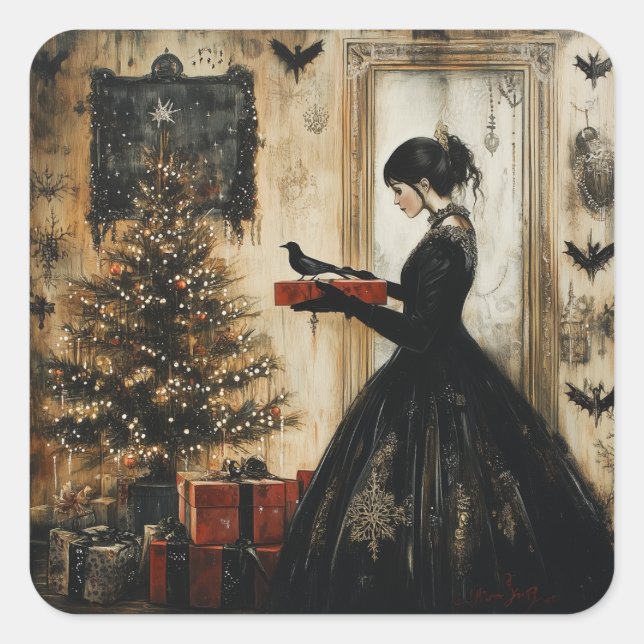 Victorian Gothic Christmas Square Sticker (Front)