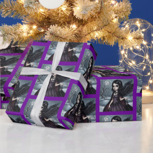 Victorian Gothic Dark Angel Black Wings Wrapping Paper