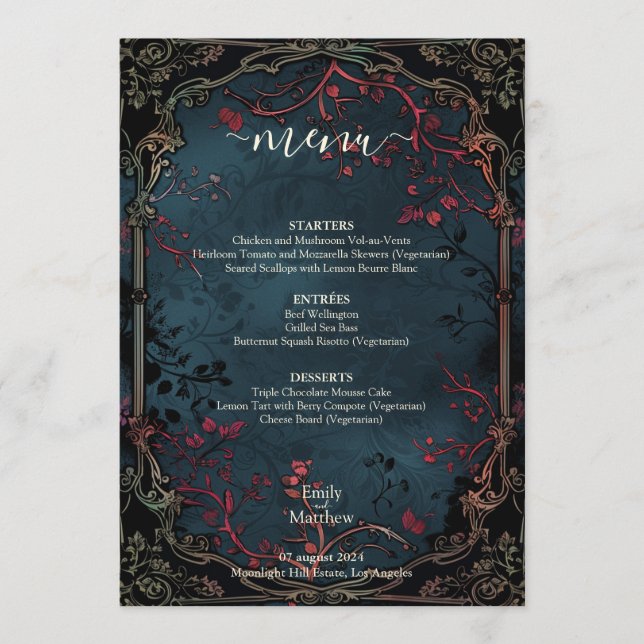 Victorian Gothic Elegance Wedding Menu (Front)
