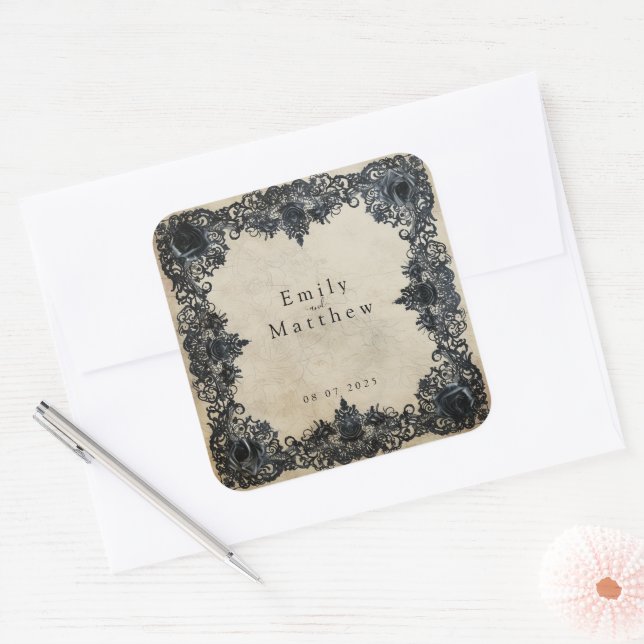 Victorian Gothic Elegance Wedding Square Sticker (Envelope)