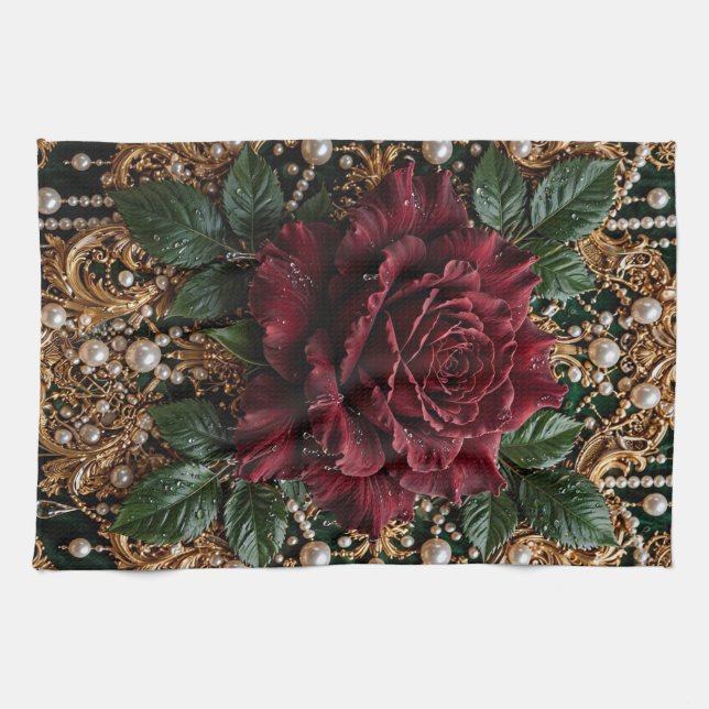 Victorian Gothic Floral Kitchen Towel (Horizontal)