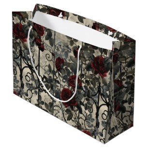 Victorian Gothic Garden Roses Pattern Large Gift Bag