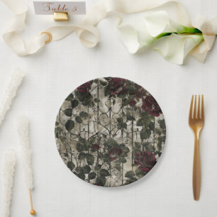 Victorian Gothic Garden Roses Pattern Paper Plate