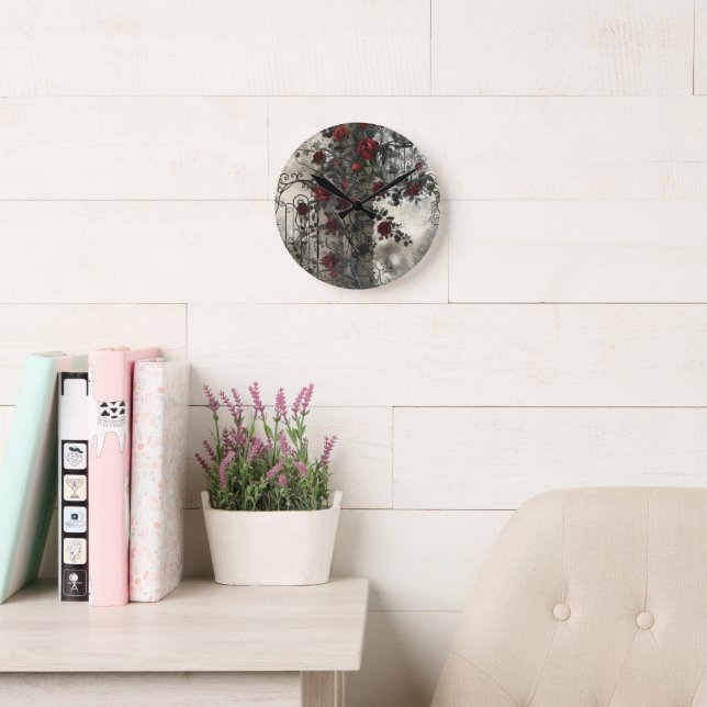 Victorian Gothic Garden Roses Pattern Round Clock (Reading Room)