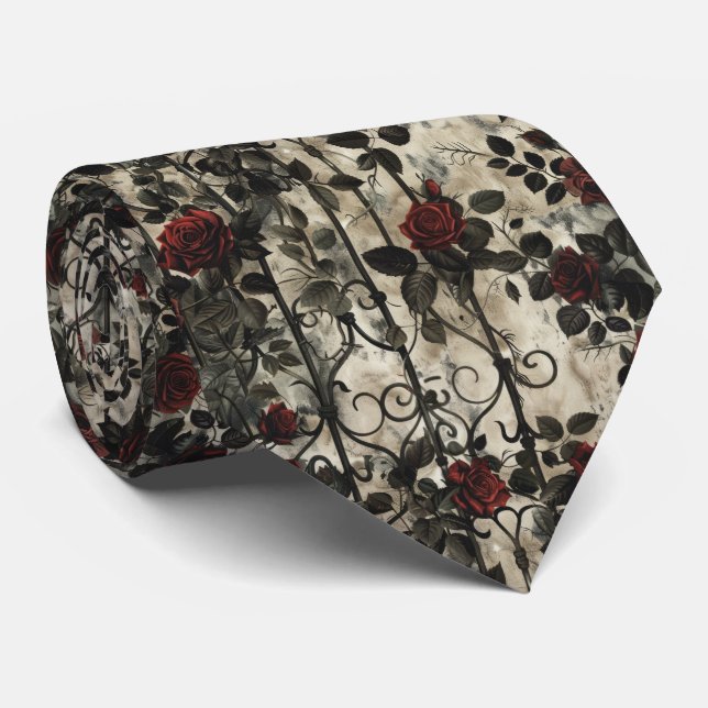 Victorian Gothic Garden Roses Pattern Tie (Rolled)