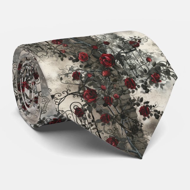 Victorian Gothic Garden Roses Pattern Tie (Rolled)