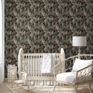 Victorian Gothic Garden Roses Pattern Wallpaper