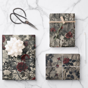 Victorian Gothic Garden Roses Pattern Wrapping Paper Sheet