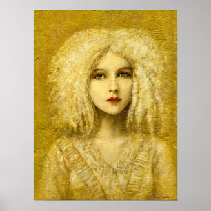 Victorian Gothic Girl In White On Gold Print