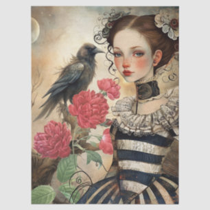 Victorian Gothic Girl & Raven Fantasy Tissue Paper