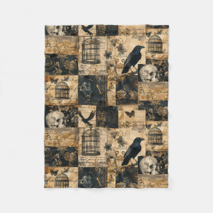 Victorian Gothic Halloween Patchwork Fleece Blanket