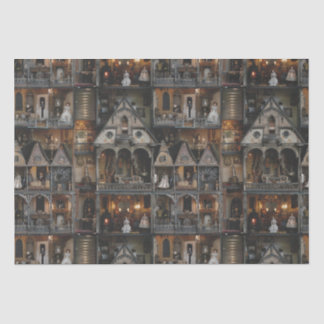 Victorian Gothic Haunted Dollshouse with Dolls in Tissue Paper