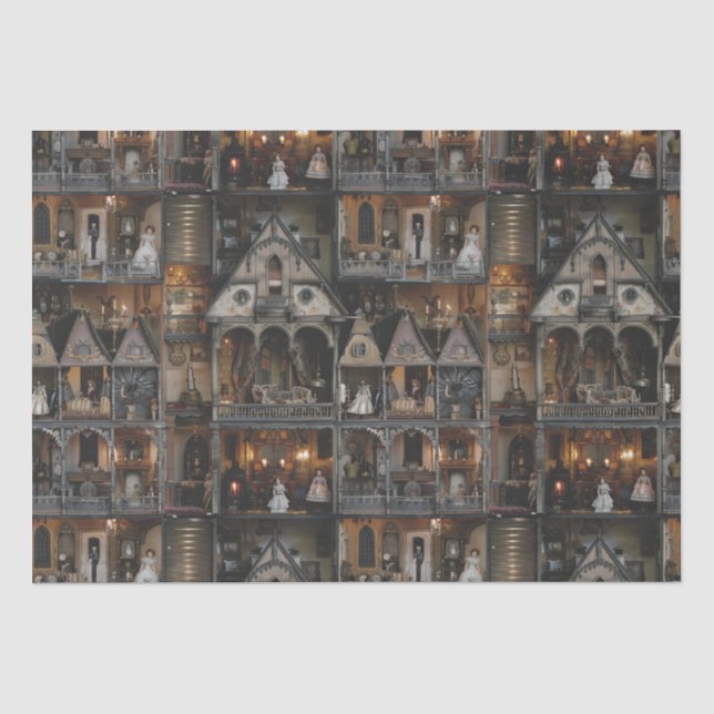 Victorian Gothic Haunted Dollshouse with Dolls in  Tissue Paper (Front)