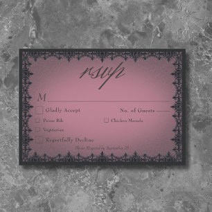 Victorian Gothic Iron Border Burgundy Wedding RSVP Card