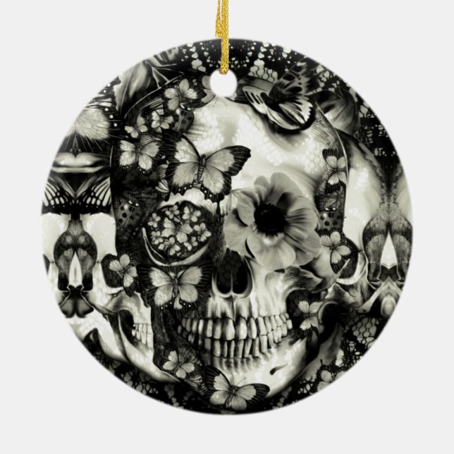 Victorian gothic lace skull ceramic ornament (Back)