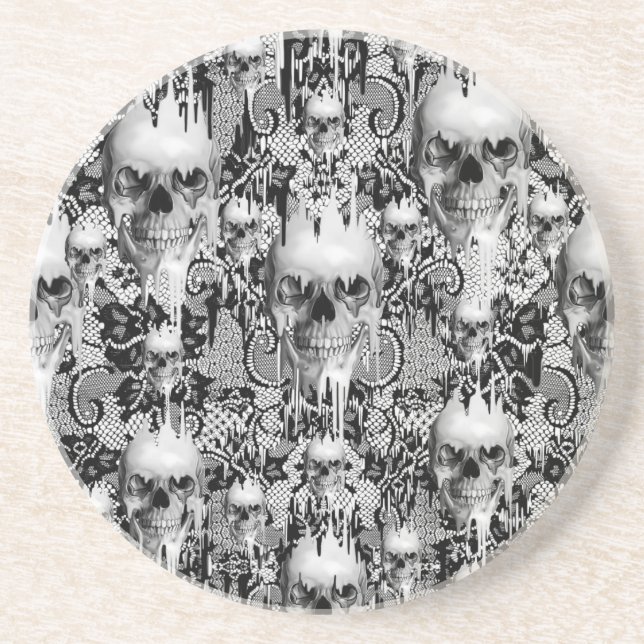 Victorian Gothic Lace skull pattern Coaster (Front)