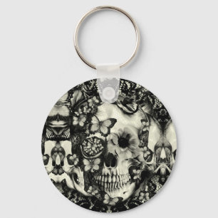 Victorian gothic lace skull pattern keychain