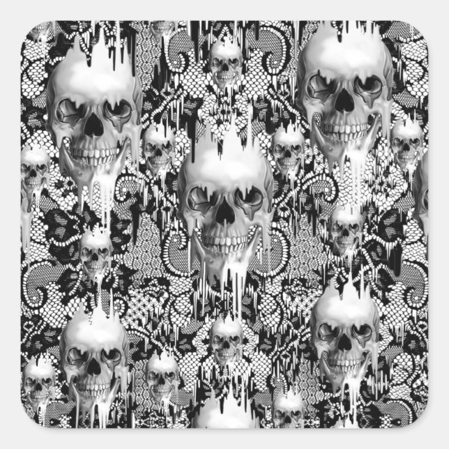 Victorian Gothic Lace skull pattern Square Sticker (Front)