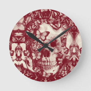 Victorian gothic lace skull round clock