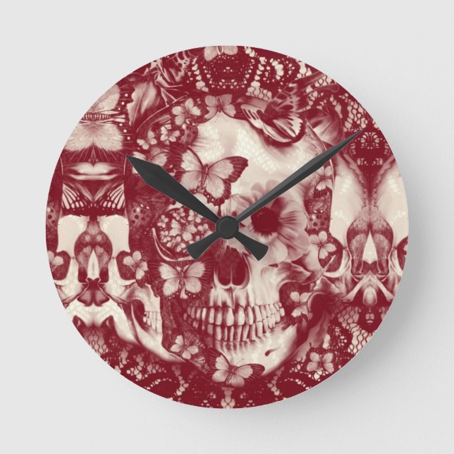 Victorian gothic lace skull round clock (Front)