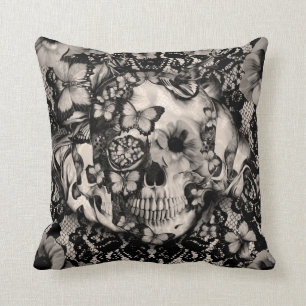 Victorian Gothic lace skull Throw Pillow
